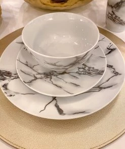 Inspire Me! Home Decor KITCHEN Metallic Marbled 16 Piece Dinner Set