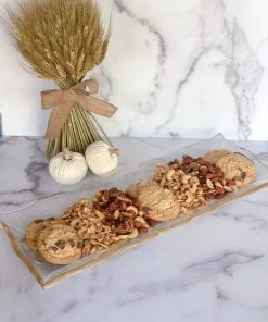 Inspire Me! Home Decor Glass And Gold Rectangle Tray With Handles