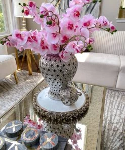 Inspire Me! Home Decor Round Marble Tray With Silver Floral Edge