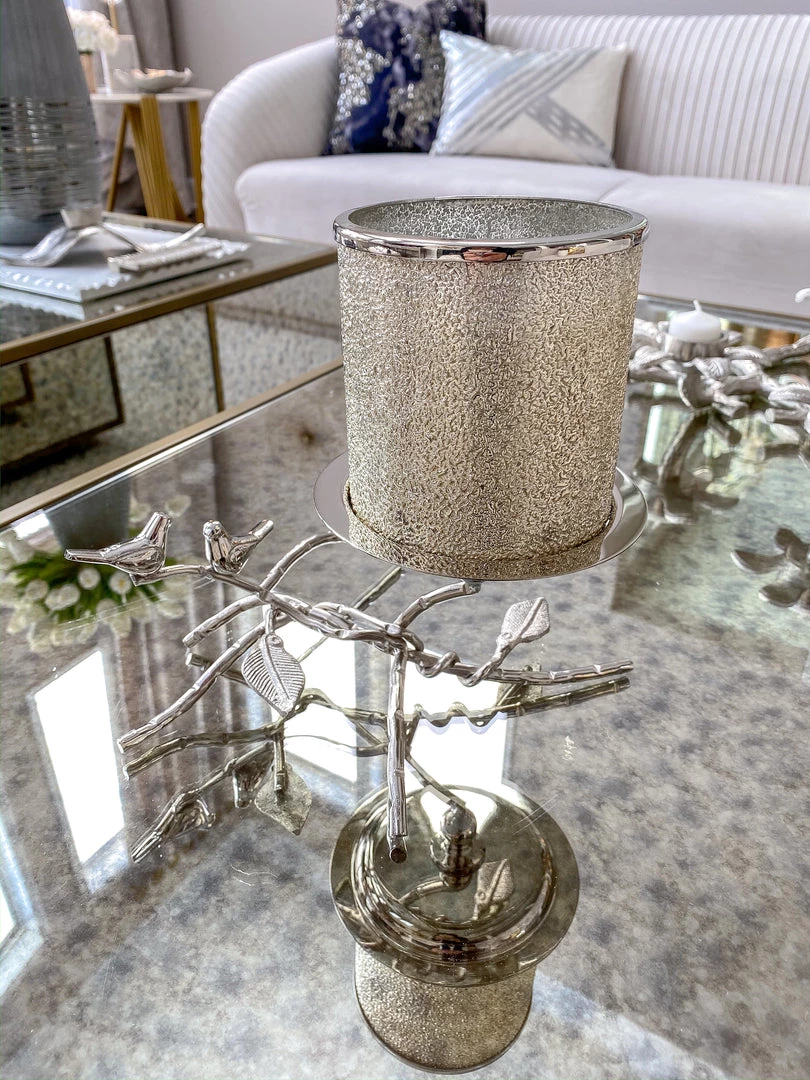 Inspire Me! Home Decor Silver Candle Holder With Leaf Branch Design