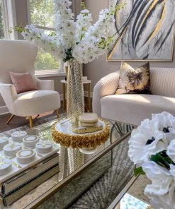 Inspire Me! Home Decor Round Marble Tray With Gold Floral Edge