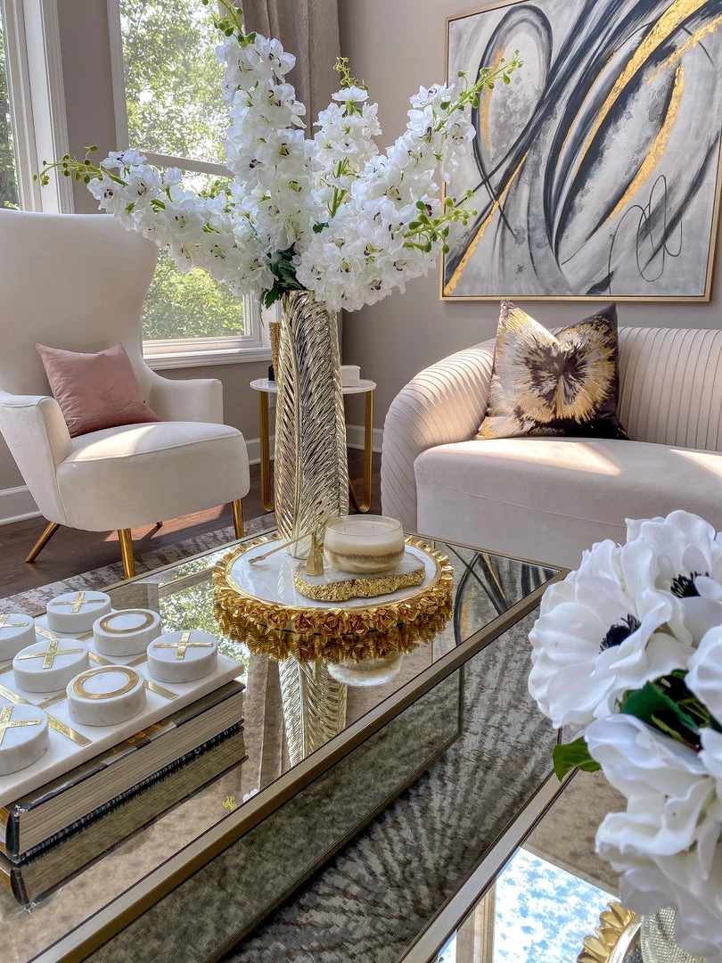 Inspire Me! Home Decor Round Marble Tray With Gold Floral Edge