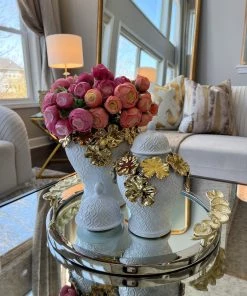 Inspire Me! Home Decor White Textured Ginger Jar With Gold Floral Design (3 Sizes)