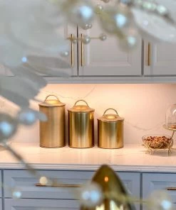 Inspire Me! Home Decor Gold Metal Canisters (Set Of 3)