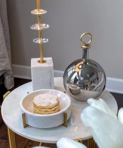 Inspire Me! Home Decor Round Marble Bowl W/ Gold Metal Base