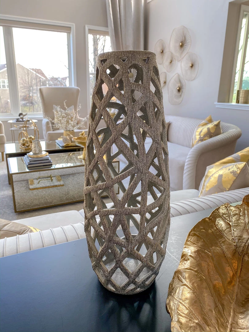 Inspire Me! Home Decor Champagne Ceramic Cut-Out Vase