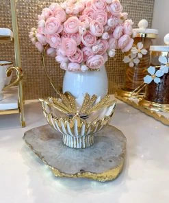 Inspire Me! Home Decor White & Gold Ceramic Spoon/Candle Holder