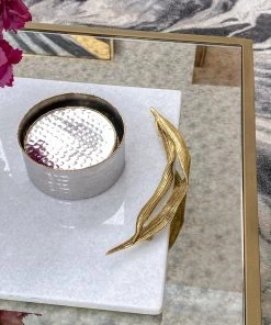 Inspire Me! Home Decor Willow Leaf Handle White Marble Tray