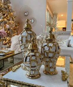 Inspire Me! Home Decor Gold & White Ginger Jar (3 Sizes)