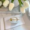 Inspire Me! Home Decor White Marble Salt & Pepper Bowl With Gold Spoon