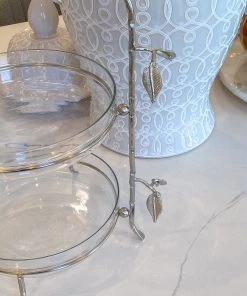 Inspire Me! Home Decor Two-Tiered Silver Leaf Serving Display