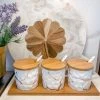 Inspire Me! Home Decor (Set Of 3) Metallic Gold Marble Print Spice Jars With Spoons And Wooden Lid With Tray
