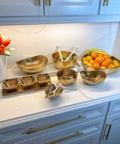 Inspire Me! Home Decor Gold Oval Hammered Porcelain Bowl