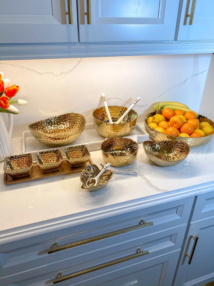 Inspire Me! Home Decor Gold Oval Hammered Porcelain Bowl