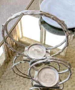 Inspire Me! Home Decor Circular Silver Metal Candle Holder (2 Sizes)