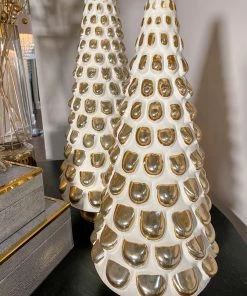 Inspire Me! Home Decor Ceramic Gold And White Pine Tree (2 Sizes)