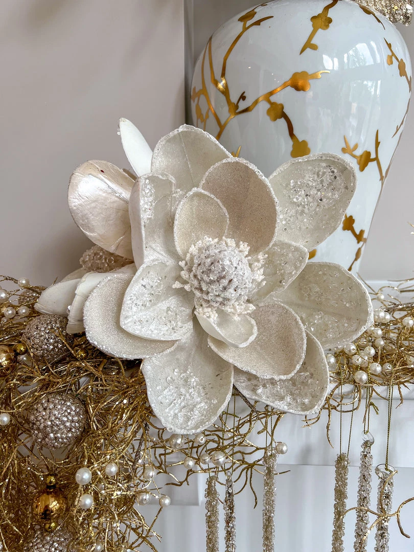 Inspire Me! Home Decor Floral Stems Large White Beaded Magnolia Stem