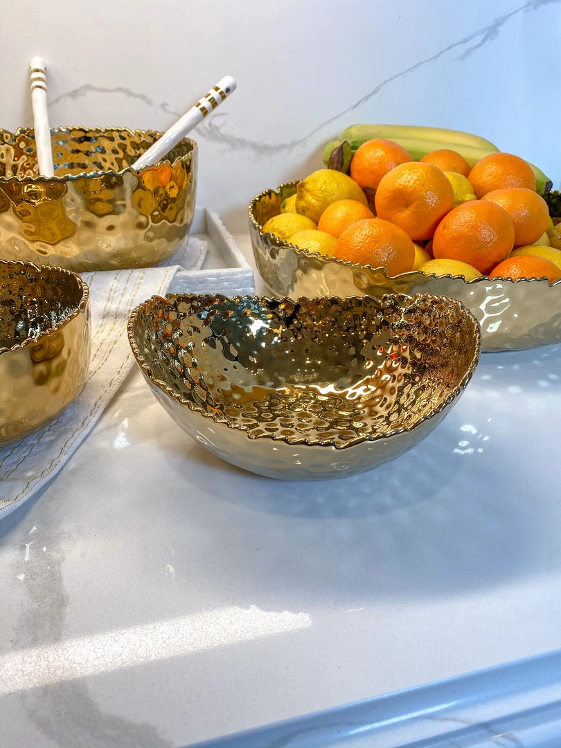 Inspire Me! Home Decor Gold Oval Hammered Porcelain Bowl