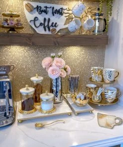 Inspire Me! Home Decor White Marble Tray W/ Gold Textured Edge (2 Size)