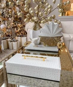 Inspire Me! Home Decor White Faux Leather Lidded Box With Gold Handle