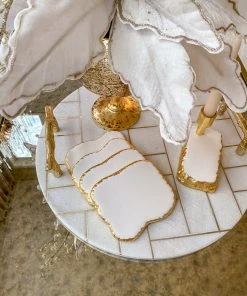 Inspire Me! Home Decor White Enameled Gold Metal Coasters (Set Of 4)