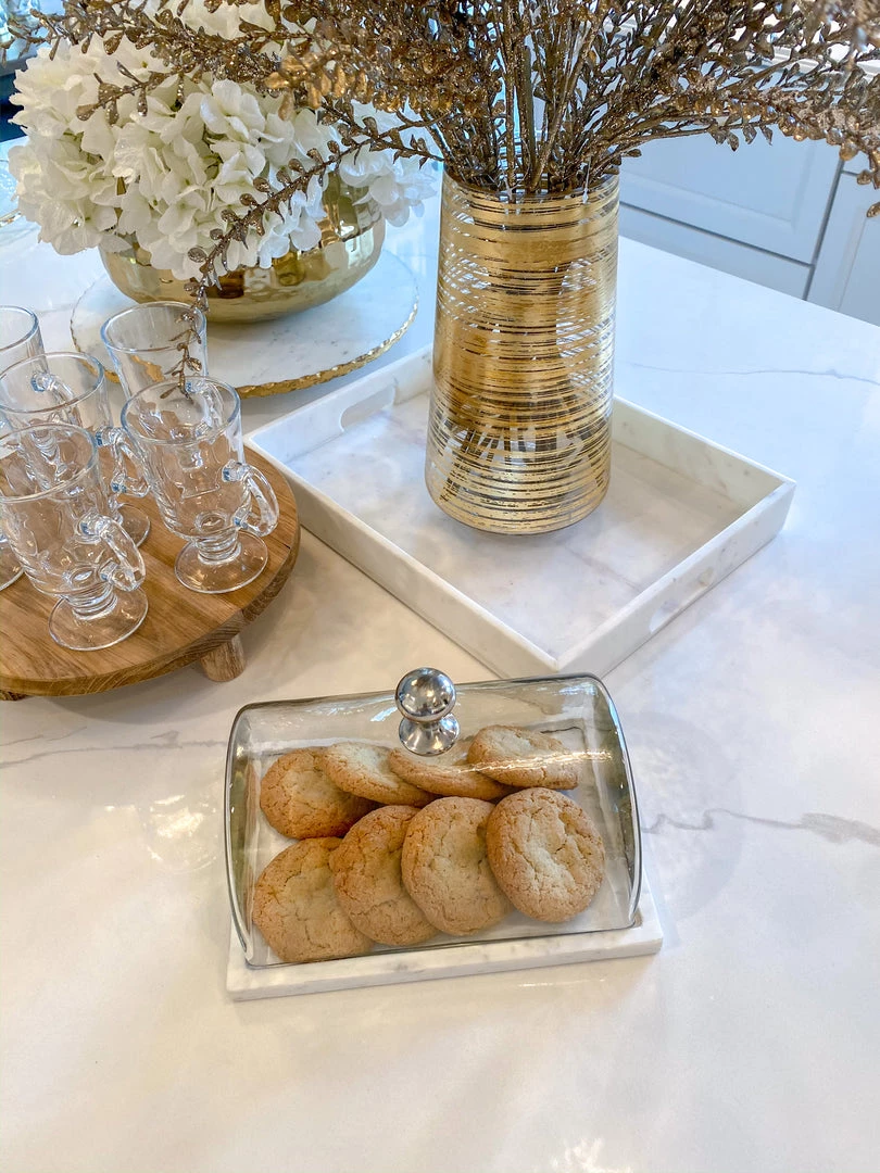 Inspire Me! Home Decor Marble Cake Platter With Metallic Handled Glass Dome (2 Colored Handles)