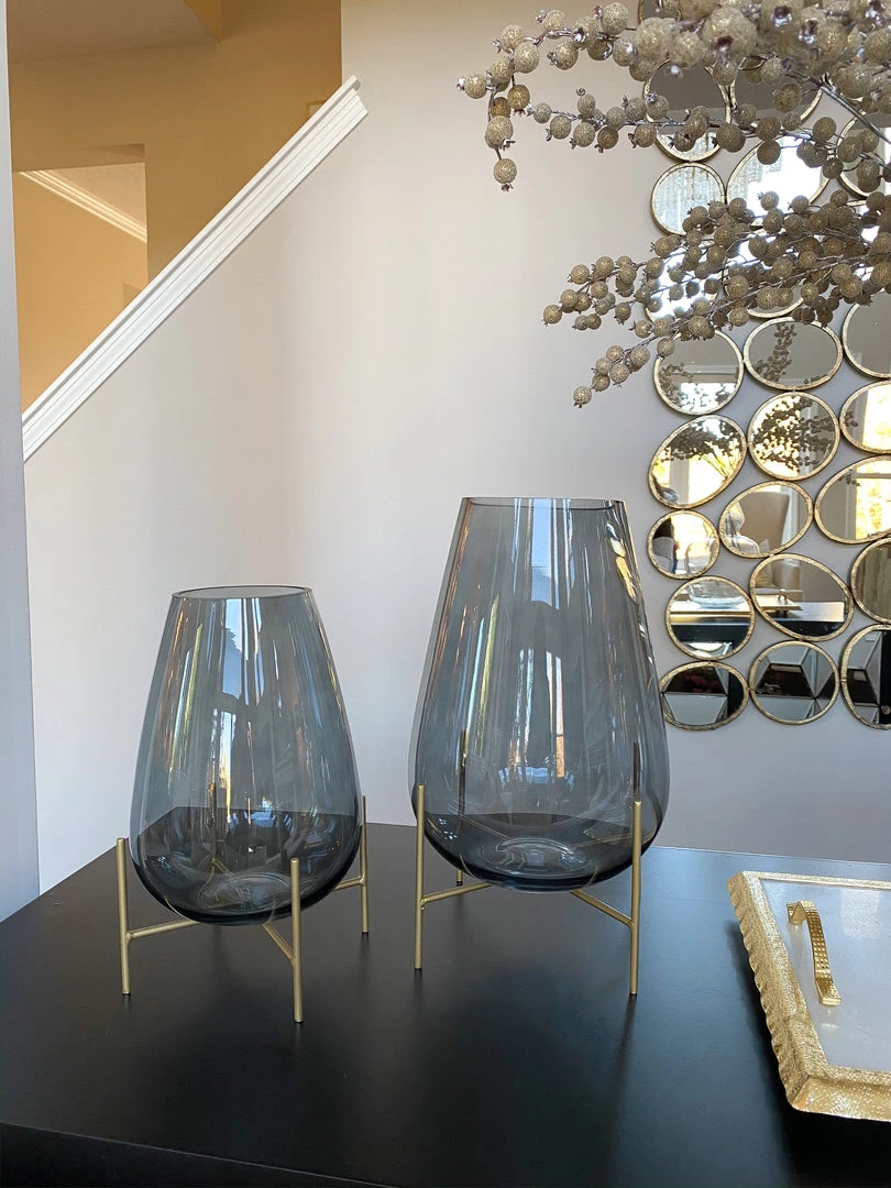 Inspire Me! Home Decor Smoke Grey Glass Planter On Gold Stand (2 Sizes)