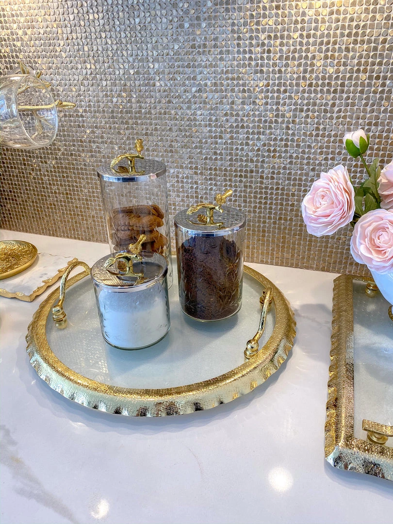 Inspire Me! Home Decor Hammered Glass Canister W/ Gold Bird Lid ( 3 Sizes Available)