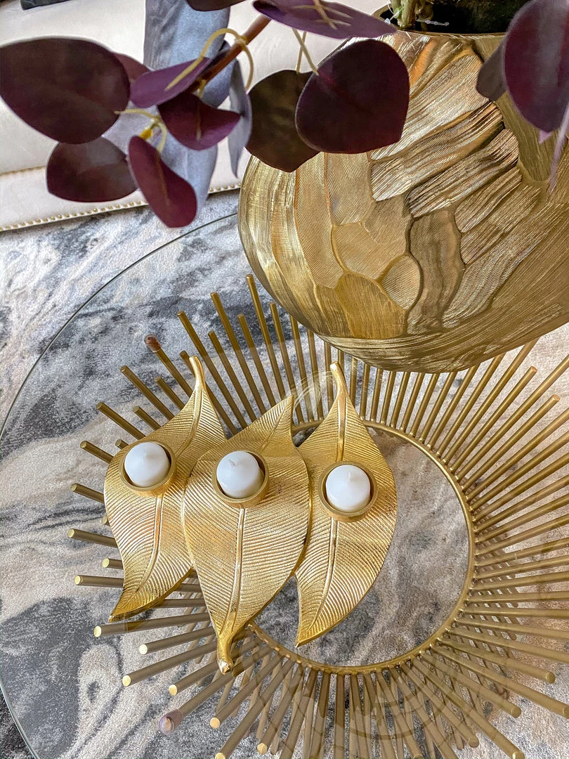 Inspire Me! Home Decor Gold Triple Leaf Tea Light Holder