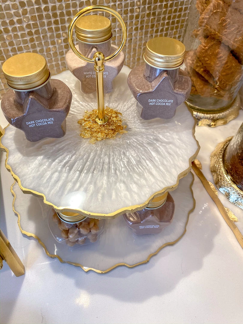 Inspire Me! Home Decor Gold Leaf And White Resin 2 Tier Cake Stand