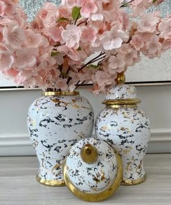 Inspire Me! Home Decor Gold & White Marble Print Ginger Jar