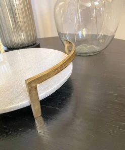 Inspire Me! Home Decor Gold Modern Handle Round Marble Tray