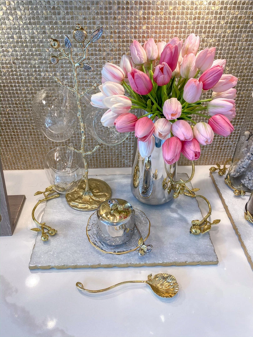 Inspire Me! Home Decor Large Marble Tray With Gold Pomegranate Handles