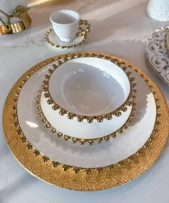 Inspire Me! Home Decor White And Gold Beaded Dinner Set