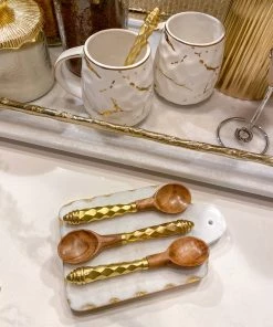 Inspire Me! Home Decor Gold Hammered Handle Wooden Tea Spoon (Set Of 4)