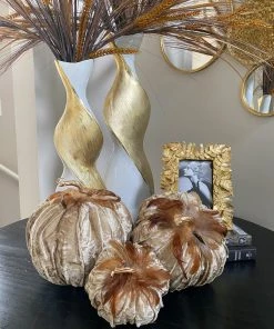 Inspire Me! Home Decor Beige Velvet Feather Pumpkins (3 Sizes) SEASONAL