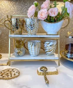 Inspire Me! Home Decor Set Of 4 - 19 Oz Gold Metallic Pattern Print Mugs