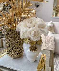 Inspire Me! Home Decor Gold Cascading Floral And White Vase