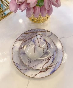 Inspire Me! Home Decor Lavender And Gold Marble Detailed White 16 Piece Dining Set