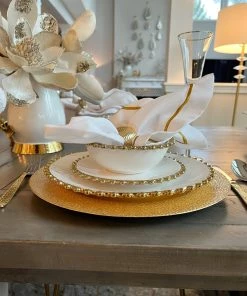 Inspire Me! Home Decor White And Gold Beaded Dinner Set