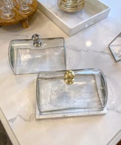 Inspire Me! Home Decor Marble Cake Platter With Metallic Handled Glass Dome (2 Colored Handles)