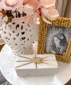 Inspire Me! Home Decor Marble Decorative Box With Gold Agate Handle