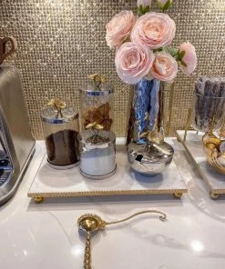 Inspire Me! Home Decor Silver And Gold Flower Top Canister (3 Sizes)