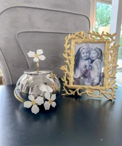 Inspire Me! Home Decor Round Dish With Cover And White Jeweled Flower Details (2 Colors)