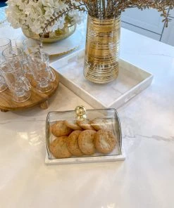 Inspire Me! Home Decor Marble Cake Platter With Metallic Handled Glass Dome (2 Colored Handles)