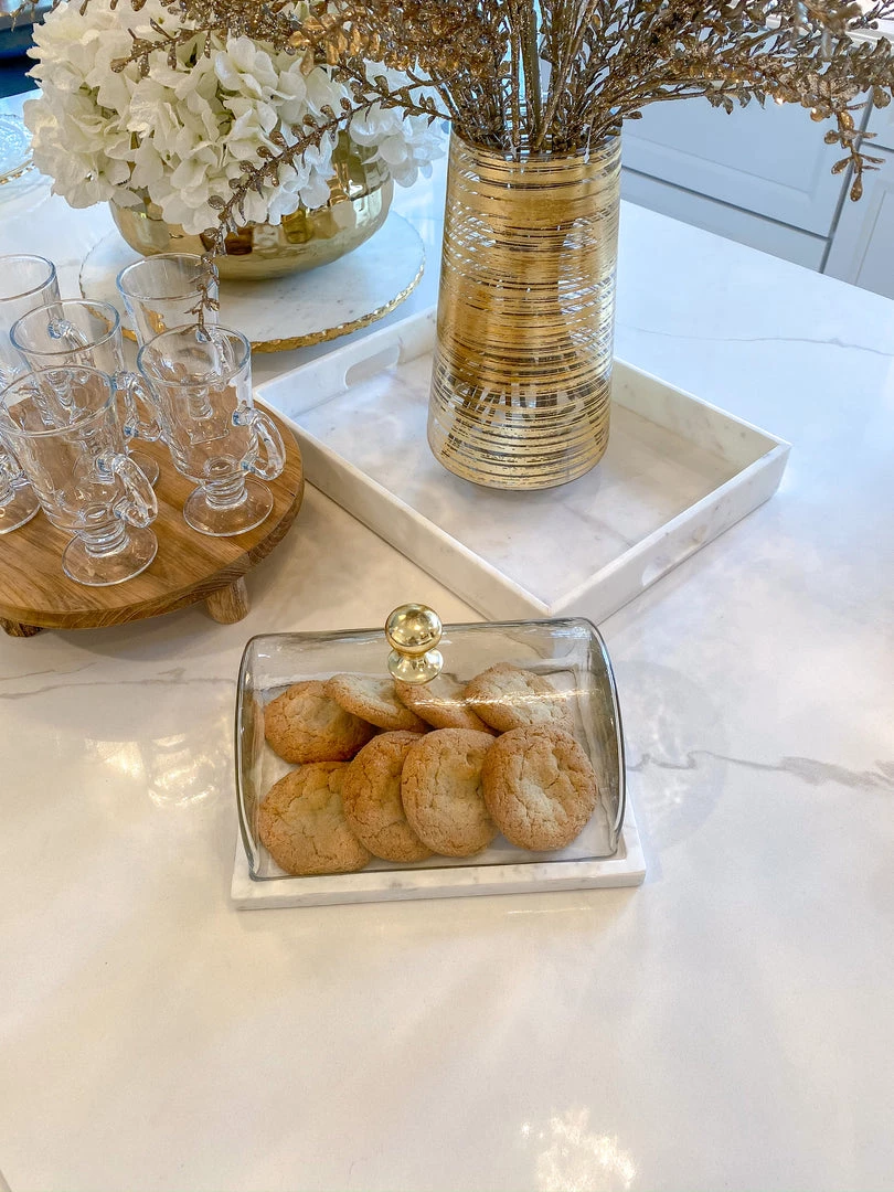 Inspire Me! Home Decor Marble Cake Platter With Metallic Handled Glass Dome (2 Colored Handles)