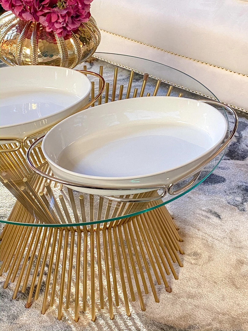 Inspire Me! Home Decor Oval Porcelain Serveware With Metal Base (2 Colors)