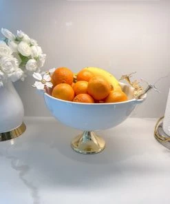 Inspire Me! Home Decor White Porcelain Bowl With White Jeweled Flower Details