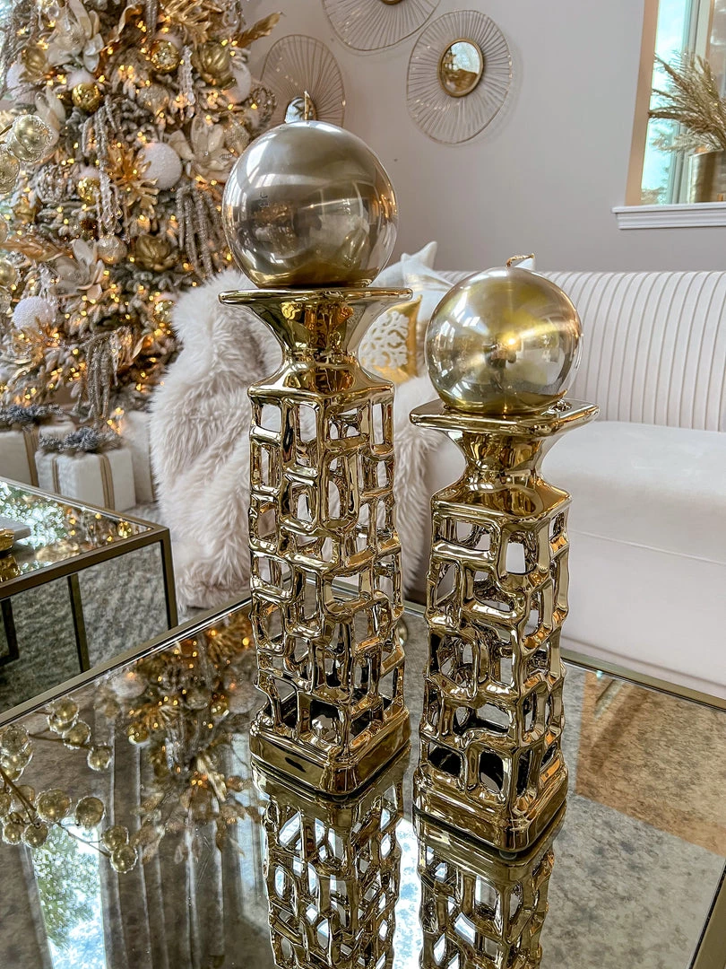 Inspire Me! Home Decor Gold Candle Holder With Dimensional Cut Out Design (2 Sizes)