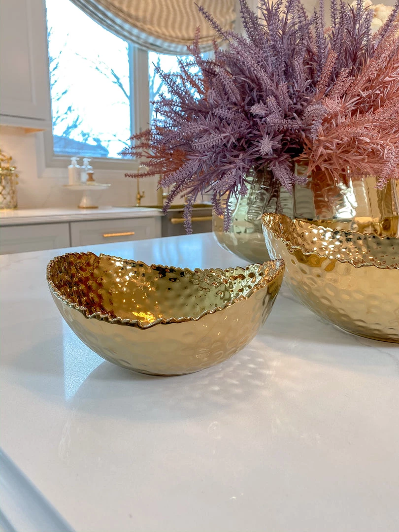 Inspire Me! Home Decor Gold Oval Hammered Porcelain Bowl